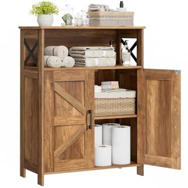Imagem de Homhedy Armário de armazenamento de banheiro de fazenda com 2 portas, armário de papel higiênico com prateleiras ajustáveis, armário de banheiro pequeno para cozinha/lavanderia/sala de estar, 21,8 x