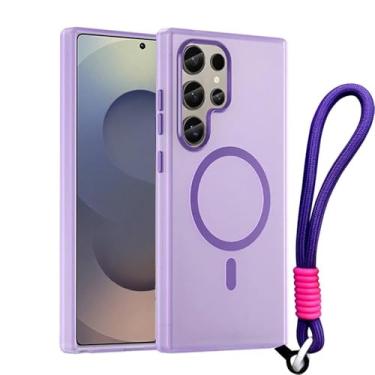 Imagem de Capa magnética com alça de pulso fosca Candy para Samsung Galaxy S25, S24 Ultra, S23 Plus FE, capa à prova de choque, roxa, para Galaxy S24 Ultra