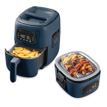 Imagem de Dash Flip & Fry Digital 2 em 1, Grill + Air Fryer com 4 funções, 3 Qt Capacity, Air Fryer & Indoor Grill for fries, wings, burgers and more - Marinha