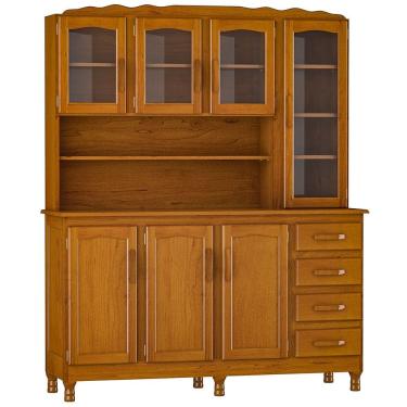 Imagem de Armário Kit de Cozinha Rústico 7 Portas 4 Gavetas Leman M06 Imbuia Brilho - Lyam Decor