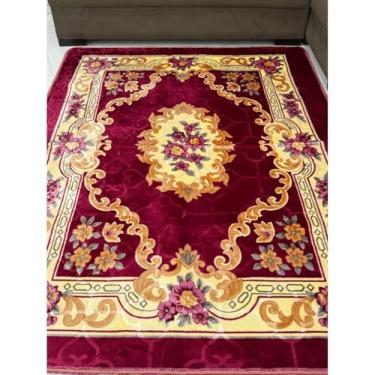 Imagem de Tapete Floral Grande 1,45x1,95m Antiderrapante para Sala e Quarto - Tapete Macio de Flanela, Fácil de Lavar na Máquina, Antialérgico, Decorativo para Sua Casa(Vinho Floral B)