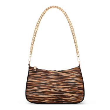 Imagem de Bolsa de ombro com corrente marrom listrada Camoflage, bolsa feminina Hobo, bolsa média moderna para uso diário e noturno