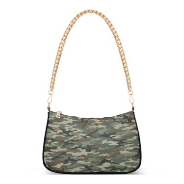 Imagem de Bolsa tiracolo de corrente verde camuflada digital, bolsa feminina com grande capacidade, elegante bolsa clutch Hobo para uso diário e noturno