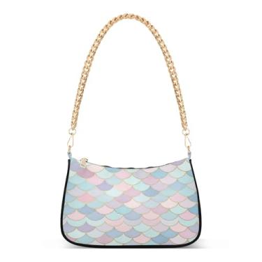 Imagem de Bolsa feminina estilo sereia com corrente de ombro rosa, bolsa feminina Hobo com grande capacidade, bolsa clutch moderna para todos os dias ou à noite