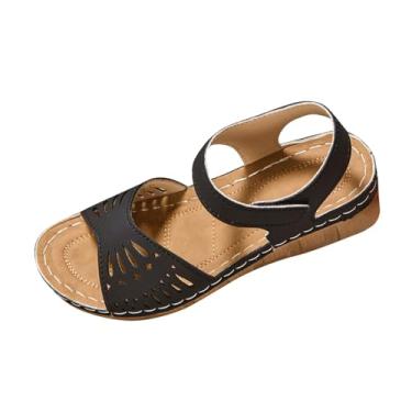 Imagem de Pantufas femininas modernas, casuais, estilo verão, cor sólida, boca de peixe, sola grossa, Preto, 38