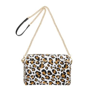 Imagem de Joitme Bolsa tiracolo branca com estampa de leopardo marrom clássica para mulheres, bolsa de ombro de couro PU com alça de corrente, bolsa de telefone fofa