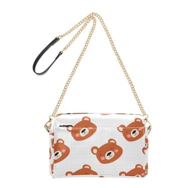 Imagem de Joitme Lindos ursos de desenho animado rosa bolsa de ombro feminina transversal de couro PU bolsa de ombro com alça de corrente bolsa de telefone fofa