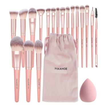 Imagem de Kit Profissional de Maquiagem, 20 Pincéis Premium com Cerdas Sintéticas, Bolsa de Veludo e Esponja para Maquiagem (Rosa)