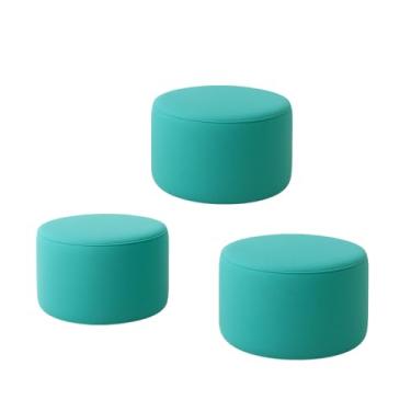 Imagem de Puff Quarto Conjunto de TrêS Mini Puff Redondo, Bancos Multifuncionais 23×30cm Capacidade de Peso 100 Kg Tecido de Veludo(Verde Menta)