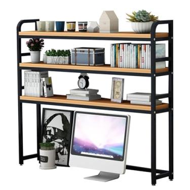 Imagem de Estante de mesa para mesa de computador - Rack organizador de mesa ajustável, estante de mesa de computador de metal de 3 níveis, suporte de exibição multiuso independente, para prateleira de