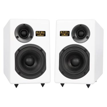 Imagem de Alto-falantes SMSL Estante passiva Hi-Fi estéreo Tabebuia, drivers personalizados Wavecor, 56Hz–32kHz, 100W por canal para áudio doméstico, audiófilo (branco/caixa aberta par)