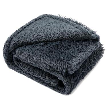 Imagem de Cobertor calmante de gato para cama de sofá capa de sofá cinza impermeável cobertores para cães grandes lavável longa pele sintética para animais de estimação protetor de móveis reversível, (cinza GG