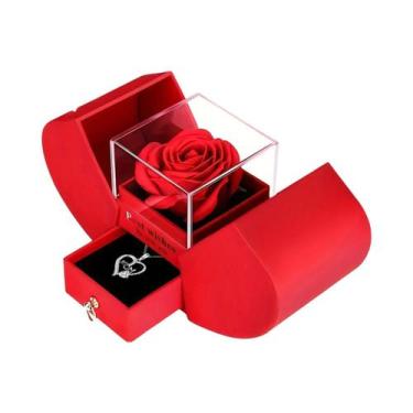 Imagem de Caixa De Joias Com Rosa Eterna De Duas Portas Em Forma De Coração, Pre