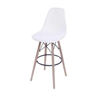 Imagem de Banqueta Boxbit Colmeia Branca Base Madeira