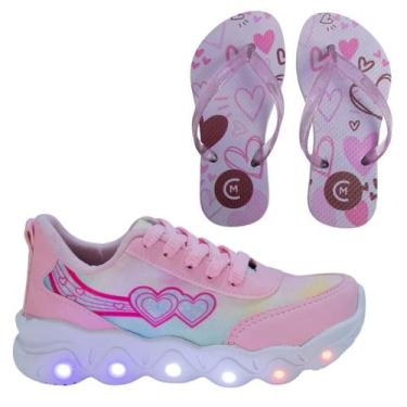 Imagem de Tênis Led Infantil Feminino Casual Jogging Estrela Coração Rosa +Chine
