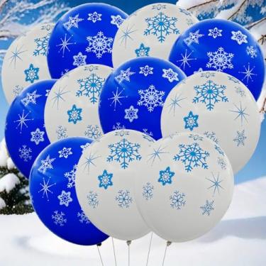Imagem de 50 peças de balões transparentes de floco de neve para o inverno, flocos de neve, balões de látex de floco de neve, decorações do país das maravilhas para Natal, artigos de festa de aniversário
