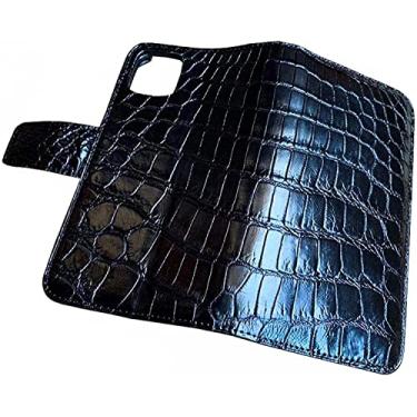 Imagem de FULNES Capa de telefone carteira flip de couro de crocodilo, para Apple iPhone 14 Plus capa 6,7 polegadas 2022 capa de negócios luxuosa fólio magnético [porta-cartão] (Cor: Preto)