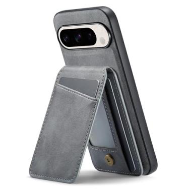 Imagem de Generisch Capa de couro para Google Pixel 9 Pro XL / 9 Pro / 9, capa com suporte para cartão de sucção magnético, compatível com carregamento sem fio, capa de telefone removível (cinza, 9)