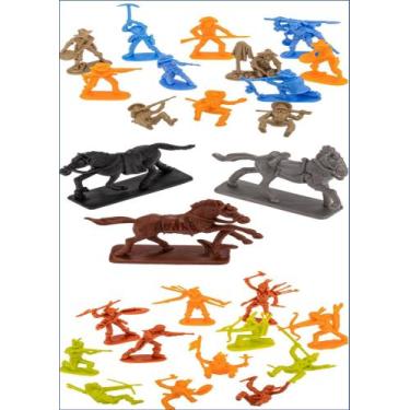 Imagem de Boneco indio forte apache cowboys brinquedo cavalo plástico miniatura 