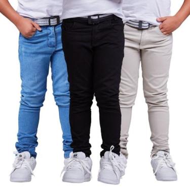 Imagem de Kit 3 Calça Infantil Skinny Menino - Daze Modas, Preto, Bege, Jeans me