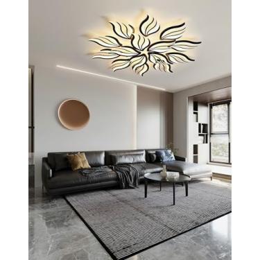 Imagem de Luminária de teto LED moderna e regulável para sala de estar, com controle remoto, em acrílico, lustre para quarto, iluminação interna para sala de jantar, cozinha e escritório (preta, 15 lâ