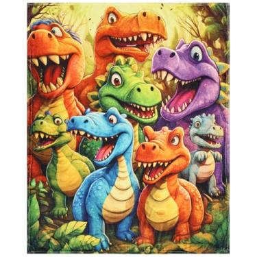 Imagem de Cobertor de dinossauro 3D para meninos, 127 cm x 152 cm, flanela com estampa digital HD, macio e aconchegante, tema animal para todas as estações para meninos e meninas