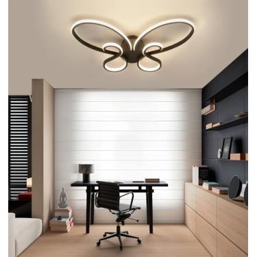 Imagem de Luminária de teto moderna em LED dourado para sala de estar, com intensidade regulável, em formato de borboleta, com controle remoto sem fio, ideal para sala de jantar e ilha de cozinha (pre
