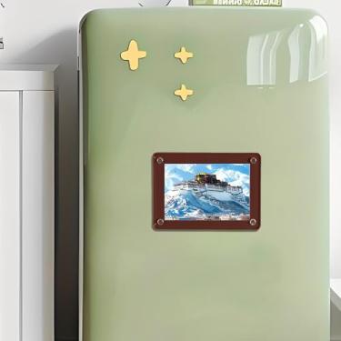 Imagem de 1 porta-retrato com ímã de geladeira transparente dupla face, 6 x 9 cm, tela de mesa sem moldura, adesivo de geladeira para presente em casa, escritório, escola, armário, marrom - 01