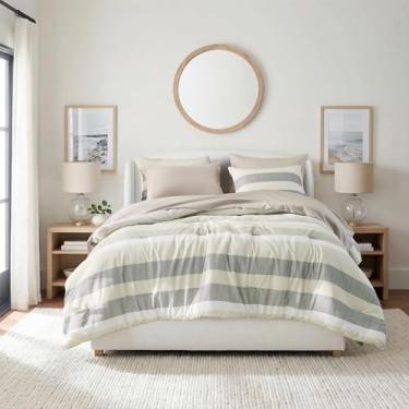 Imagem de Regency Heights Conjunto de edredom listrado moderno, tamanho Queen, leve e macio para todas as estações, conjunto de cama em uma bolsa com edredom, lençóis, fronhas e fronhas, neutro