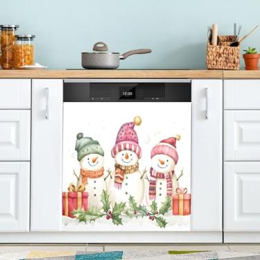 Imagem de SEHANY Linda capa magnética de boneco de neve de Natal, adesivos magnéticos decorativos antiarranhões para painel de geladeira e lava-louças, decoração de Natal de cozinha doméstica 58 x 66 cm