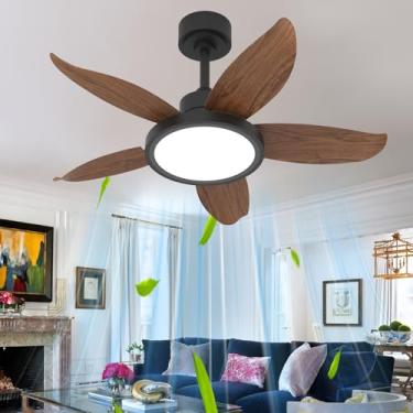 Imagem de Ventilador de teto silencioso com 5 pás, luzes, controle remoto por aplicativo, lustre com LED dimerizável, 6 velocidades, timer reversível, ideal para quarto, 91 cm (36 polegadas), cor nogu