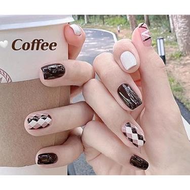 Imagem de Unhas quadradas de pressão em gel macio, curto, 12 tamanhos – 24 kit de manicure falso, reutilizável, outono-inverno marrom