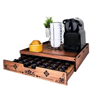 Imagem de Porta cápsulas de café Nespresso Com Bandeja e Gaveta Amadeirada para 