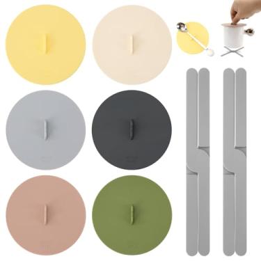 Imagem de WRENYZK 6 peças de tampas de copo de silicone, capa de caneca reutilizável e trivet, capas coloridas para bebidas, tampa de copo com vedação antipoeira com suporte de colher, capas universais de