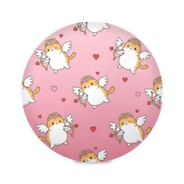 Imagem de Wassud Jogo americano fofo gato cupidos tapetes de mesa redondos para cozinha e jantar tapetes laváveis resistentes ao calor decoração de mesa 39 cm