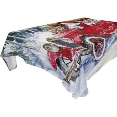 Imagem de Blueangle Toalha de mesa vermelha vintage para carro – Toalha de mesa quadrada de poliéster impermeável e resistente a manchas para ambientes internos e externos, 137 x 137 cm (681)