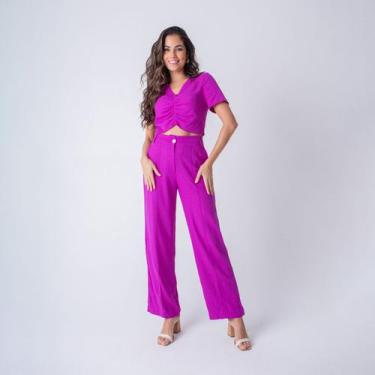 Imagem de Conjunto susie cropped e pantalona feminino - Susie Modas, Roxo, G, 10