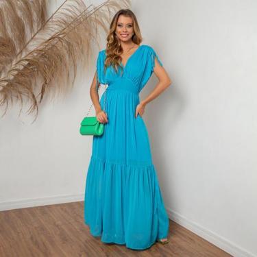 Imagem de Vestido susie longo chiffon feminino - Susie Modas, Azul, P, 10 unidad