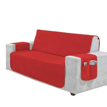Imagem de Protetor de Sofá 2 3 4 Lugares Retrátil (1,00/1,50/1,80/2,20m) Capa Matelada Porta Objetos(VERMELHO,3 Lugares (1,80m) King)