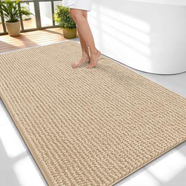 Imagem de OLANLY Tapetes de banheiro espessos 139 x 89 cm, tapetes de banho de chenille absorventes extramacios, suporte de borracha, lavar à máquina e secar, tapetes de banho para piso de banheiro, banheira e