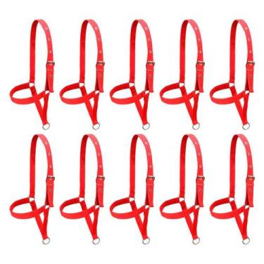 Imagem de Kit 10 Cabrestos de Fita para Bezerro SV39017 - Vermelho - Selaria Ver