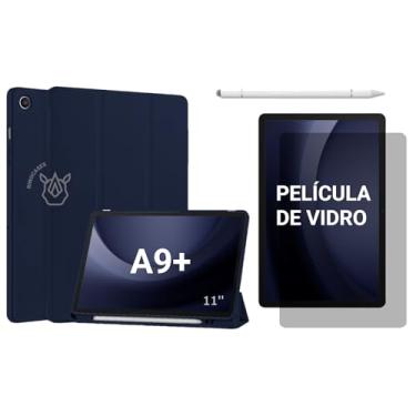 Imagem de Capa Smart Cover para Galaxy Tab A9+ 11" (2023), Kit Opcional com Película e Caneta, Magnética com Porta Caneta, Função Liga/Desliga SM-X210/X215/X216 (Azul-marinho, Capa + Película + Caneta PREMIUM)