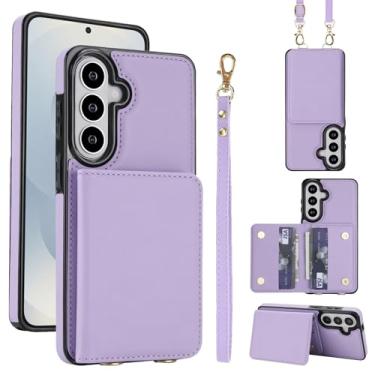 Imagem de Capa de telefone carteira de couro PU para Samsung Galaxy S26, 4 compartimentos para cartão e 2 compartimentos para dinheiro, bloqueio RFID, alça destacável, capa com suporte antiarranhões e à prova