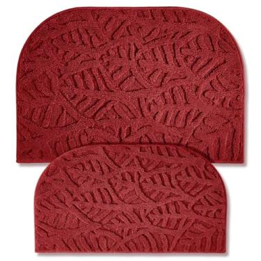 Imagem de Tinideya 2 conjuntos de tapetes e tapetes de cozinha vermelhos, 91 cm x 61 cm e 45 cm x 76 cm, lavável na máquina, tapetes antiderrapantes para porta na frente da pia, ao ar livre, hall de entrada