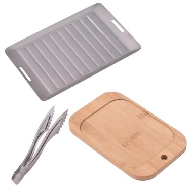 Imagem de KUIDAMOS 3 Pçs Ti Acampamento Grill Pan Churrasco Pinças e Placa de Corte Conjunto Antiaderente, Conveniente e Robusto, para Grelhar Ao Ar Livre e Em Casa