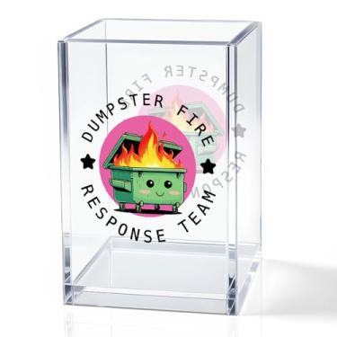 Imagem de QYUVK It's Fine I'm Fine Everything Is Acrylic Makeup Brush Porta-lápis, Porta-canetas engraçadas para gatos, presentes para amigas, enfermeiras, presentes de escritório de Natal para mulheres