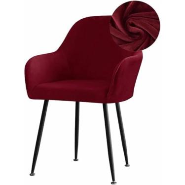 Imagem de Capas elásticas de veludo para cadeiras de jantar, com encosto curvo e apoio de braço. Capa removível para cadeira giratória de sala de jantar ou casamento.