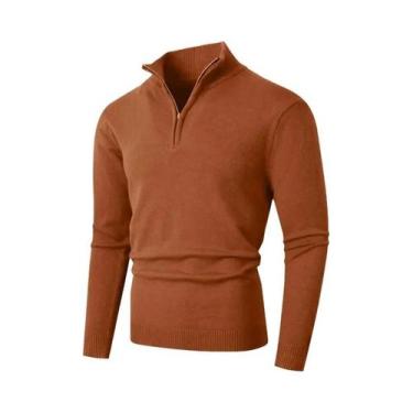 Imagem de Suéter Masculino Leve De Lã Com Zíper, Gola Alta, Cardigã Casual De Co