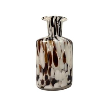 Imagem de Vaso Decorativo de Vidro com Manchas Marrom e Branco, Design Artesanal, Base Cilíndrica, 17cm Altura x 9cm Diâmetro, Peça Única para Decoração