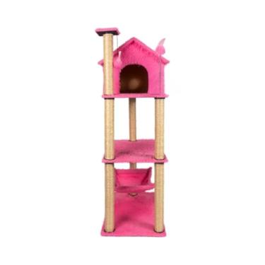 Imagem de Arranhador para Gatos Casa 3 Andares com Rede, Sisal e Brinquedos – Torre Playground para Gato(Pink)